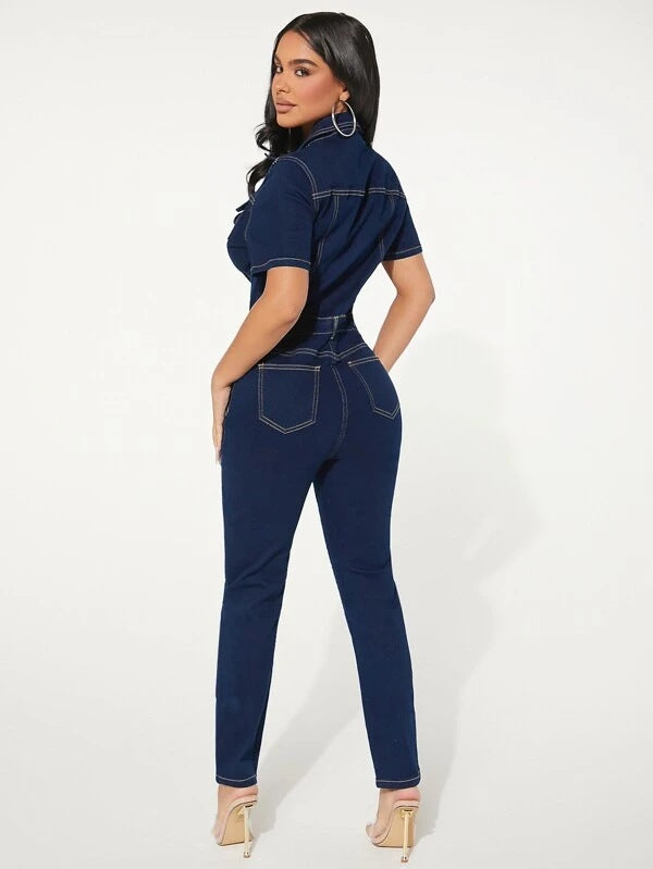 Women's Distressed Skinny Denim Jumpsuit Romper