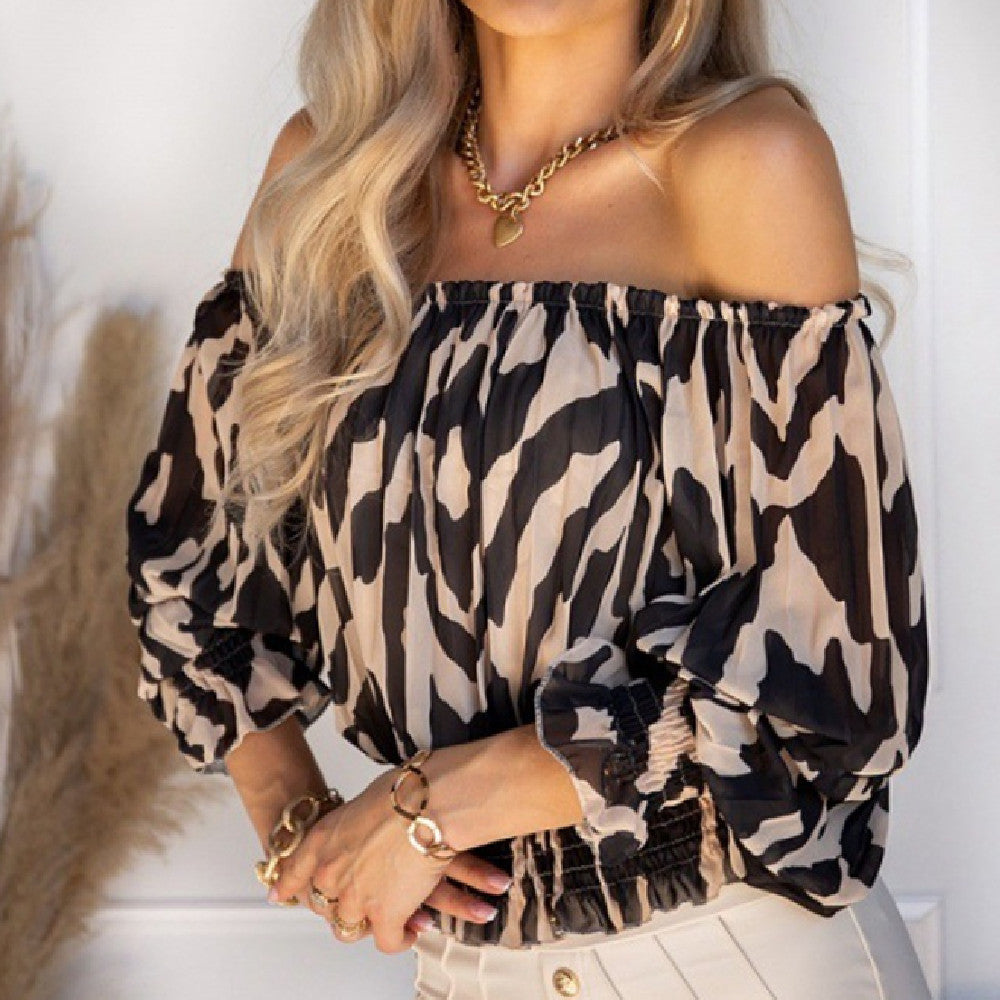 Women's Geometric Print Off-The-Shoulder Lantern Sleeve Top