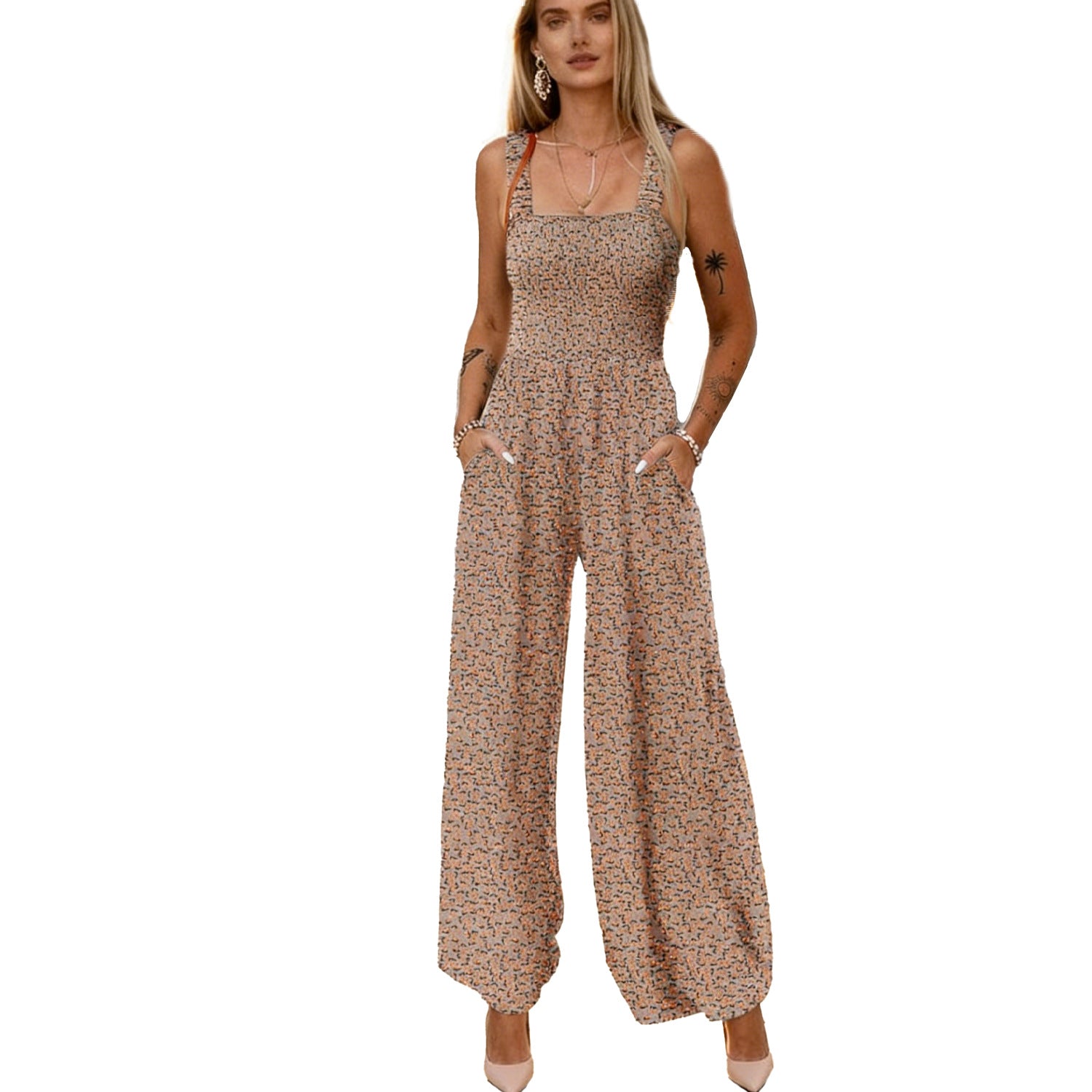 Women's Strappy Loose Printed Jumpsuit
