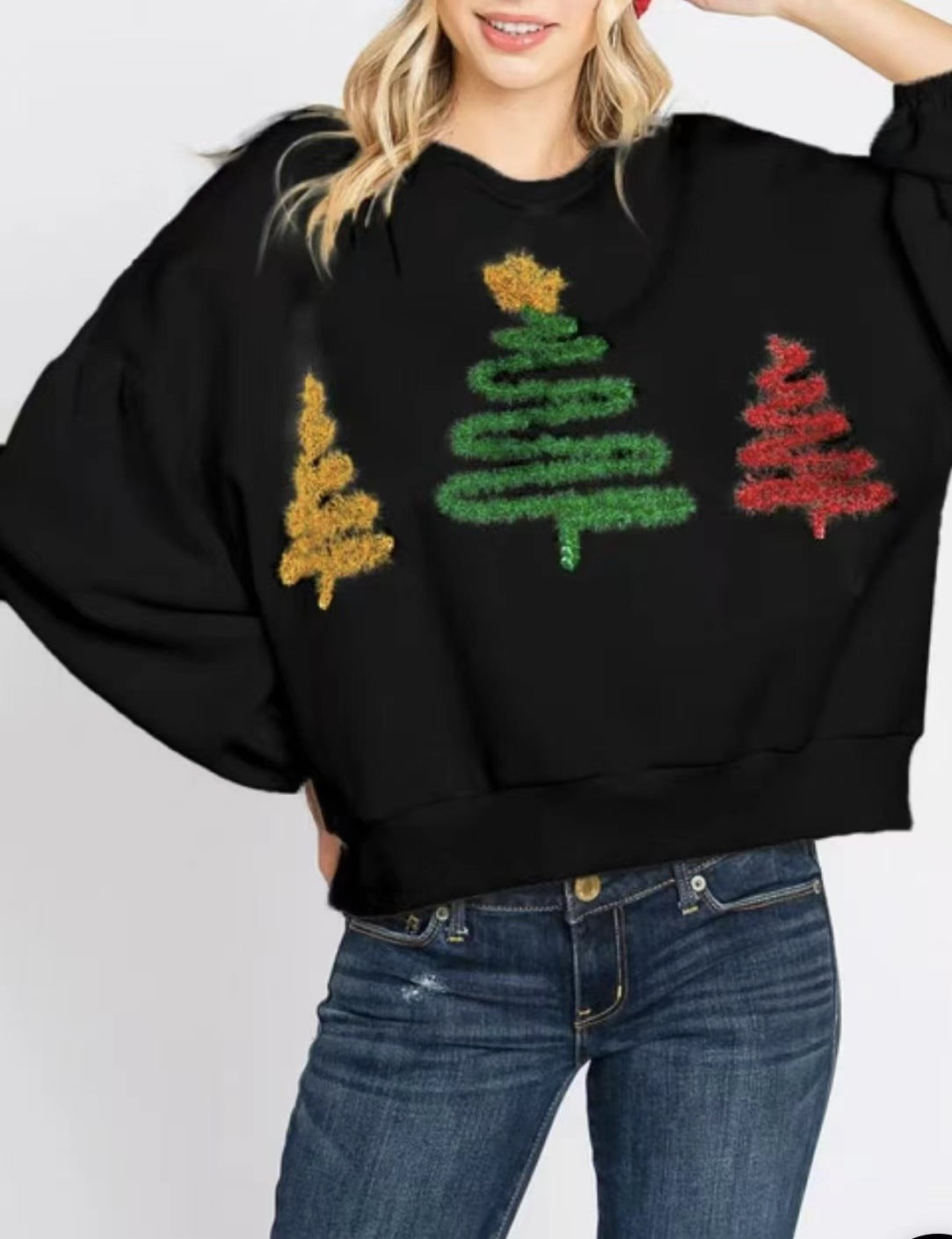 Women's Festive Christmas Tree Long Sleeve Casual Pullover Sweater