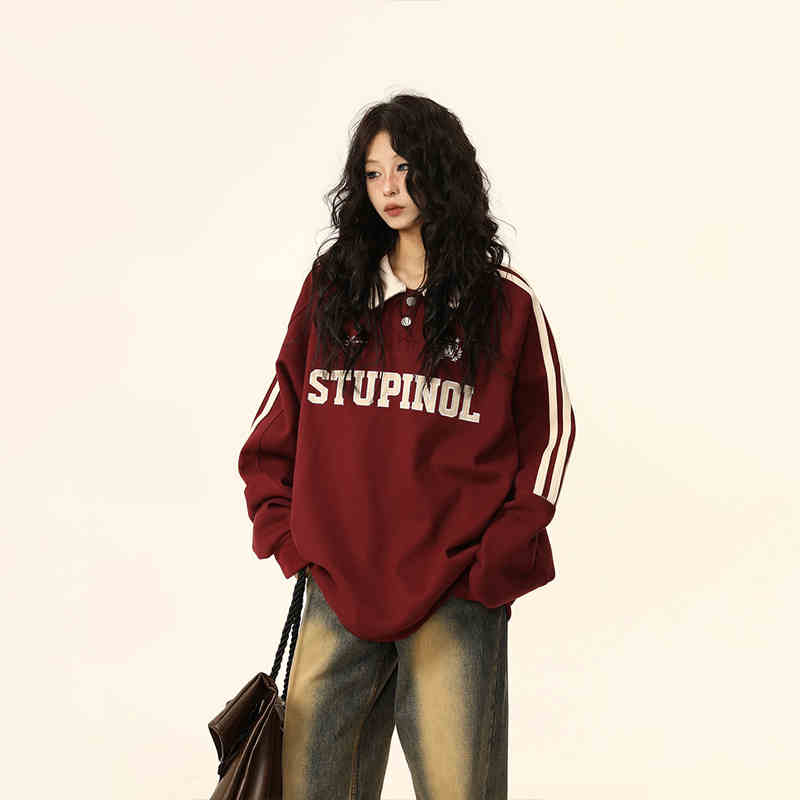 Retro Polo Collar Loose Couple's Sweater