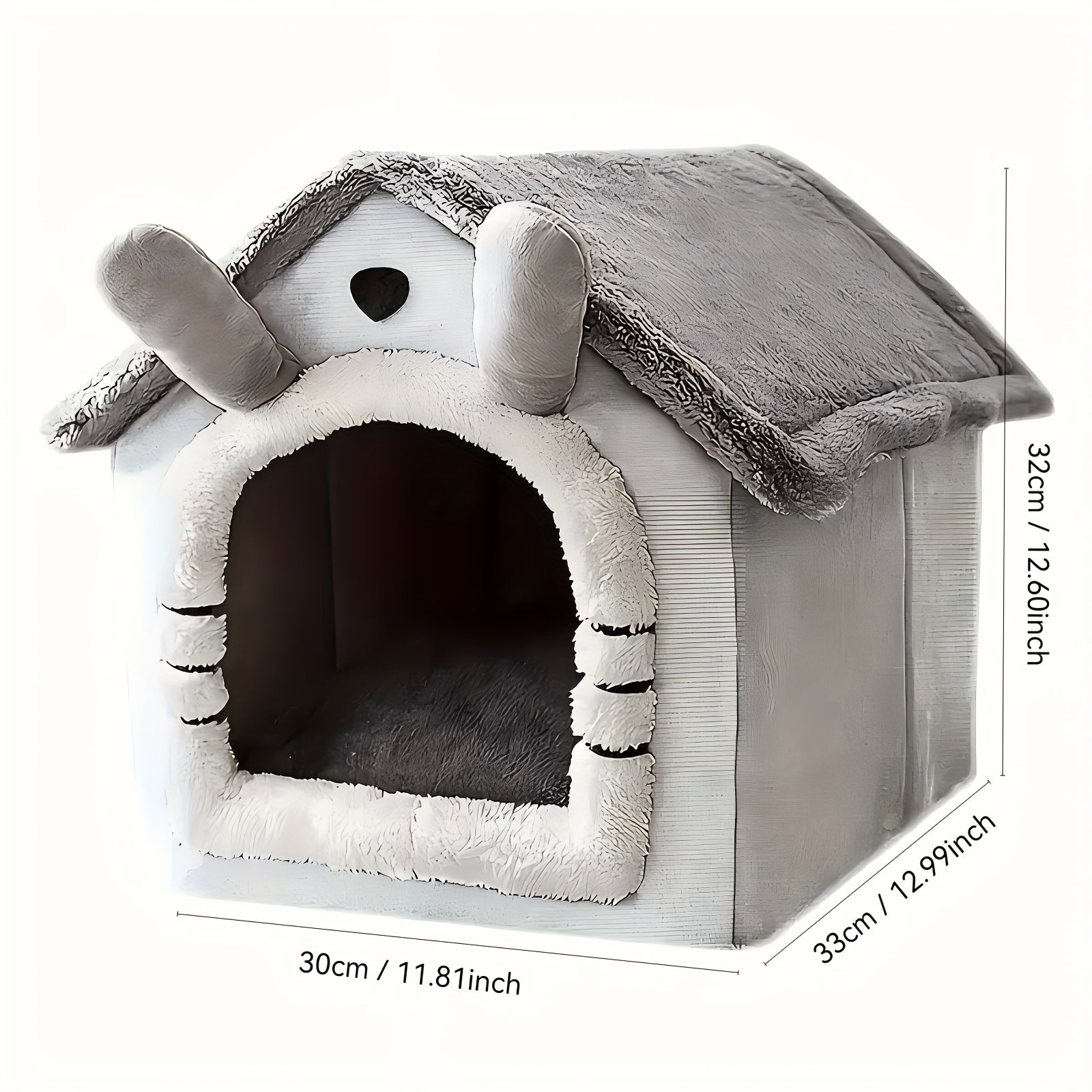Cozy Pet House For Cats & Small Dogs - Soft Grey & White House-Shaped Bed With Removable Washable, Durable Entrance Tunnel-Like Door, Plush Hideout Bed - Ideal Gift For Puppies & Kittens ( Use, Fit...