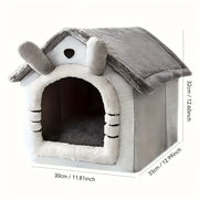 Cozy Pet House For Cats & Small Dogs - Soft Grey & White House-Shaped Bed With Removable Washable, Durable Entrance Tunnel-Like Door, Plush Hideout Bed - Ideal Gift For Puppies & Kittens ( Use, Fit...