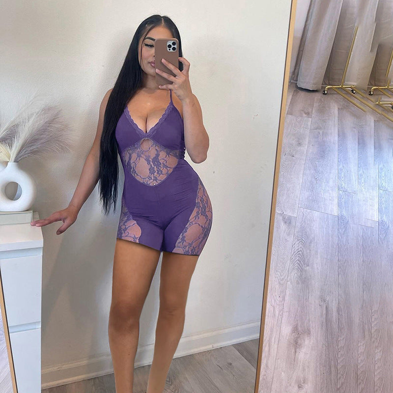 Women's Lace See-Through Slim Fit Casual Romper