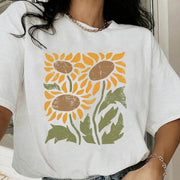 Sunflower Print Crew Neck T-Shirt – Bright, Cotton Comfort
