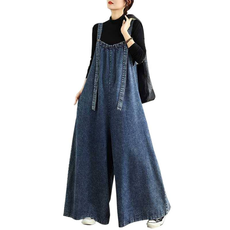 Retro Loose-Fit Denim Overalls Plus-Size Casual Pants