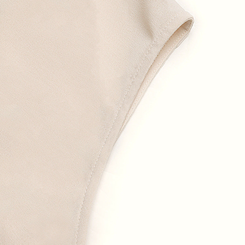 Pearl Neck Sleeveless Self-tie Belt A-line Midi Dress