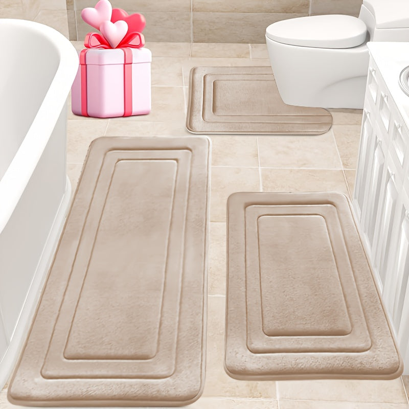 3pcs Memory Foam Bath Mat Set, Comfortable Standing Pad with U-Shaped Toilet Design. Thickened Super Absorbent Soft Carpet, Perfect for Bathroom/Shower Use, Non-Slip Floor Mat for Indoor & Outdoor...