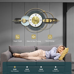 Modern silent wall clock with golden accents