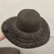 Feminine Big Brim Straw Hat with Fringe