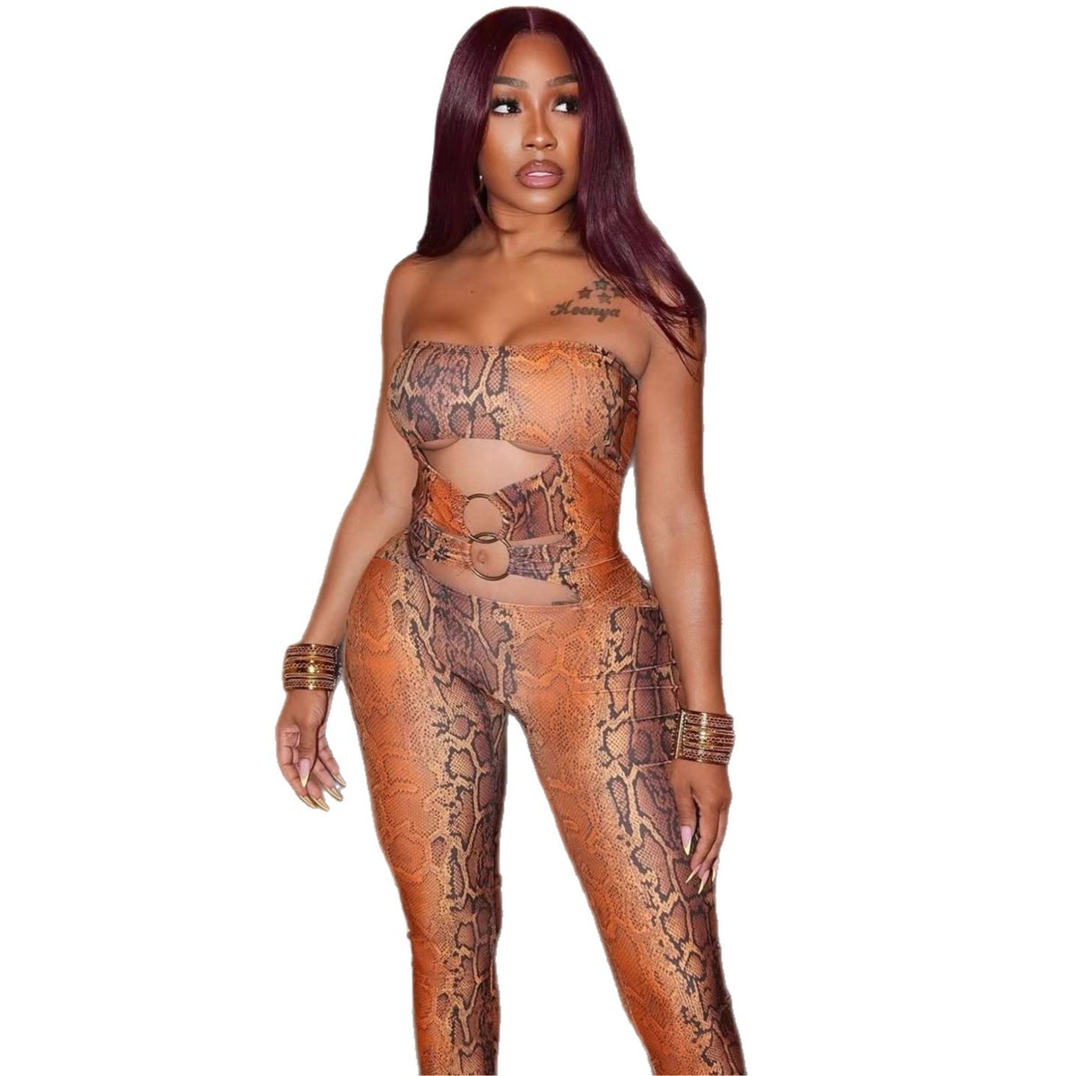 Sexy Strapless Hollow-Out Slim-Fit Jumpsuit