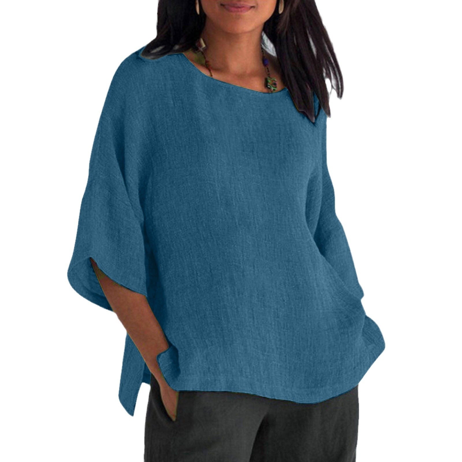 Women's Cotton Linen 3/4 Sleeve Casual Top