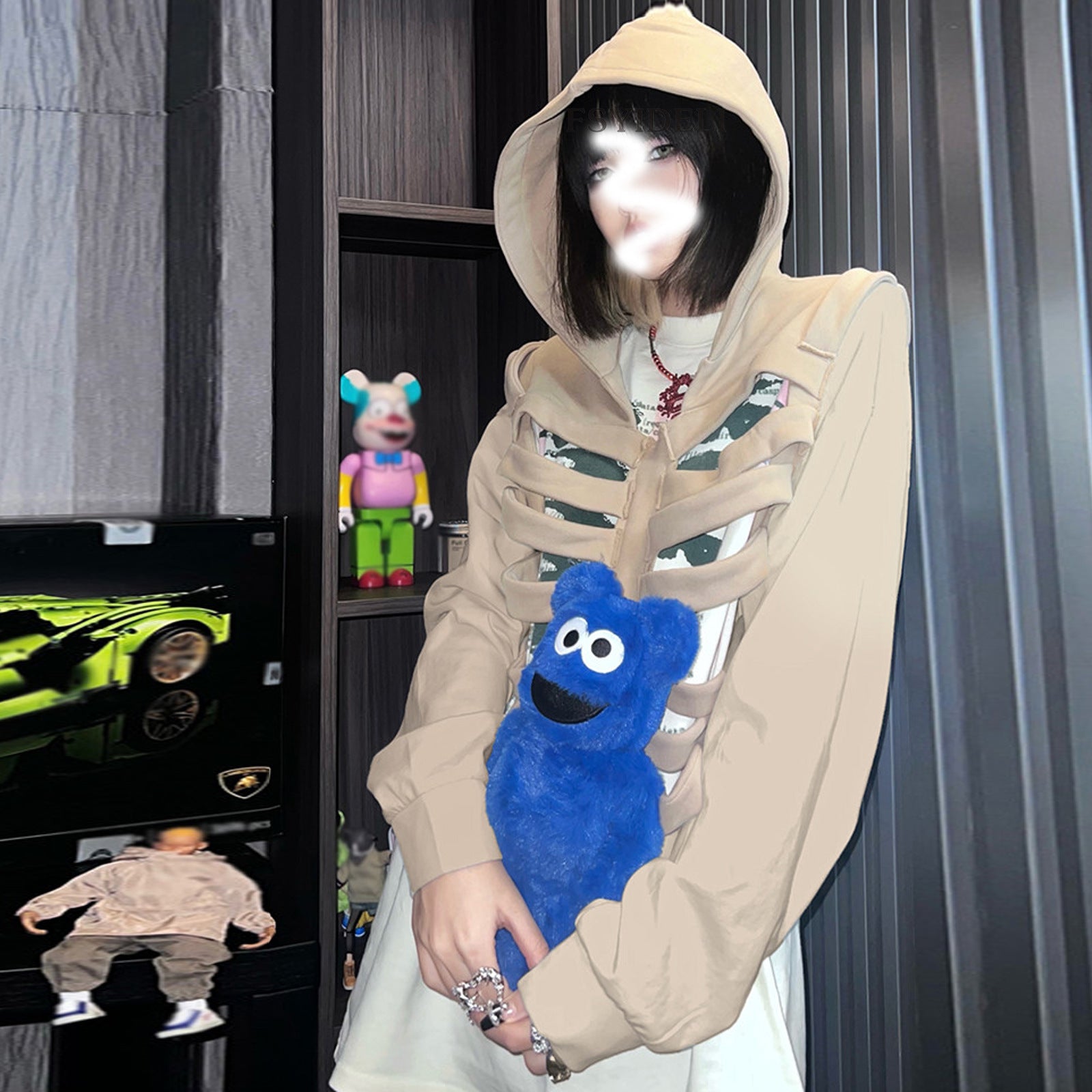 Trendy Skull Print Hooded Sweatshirt & Streetwear Pullover