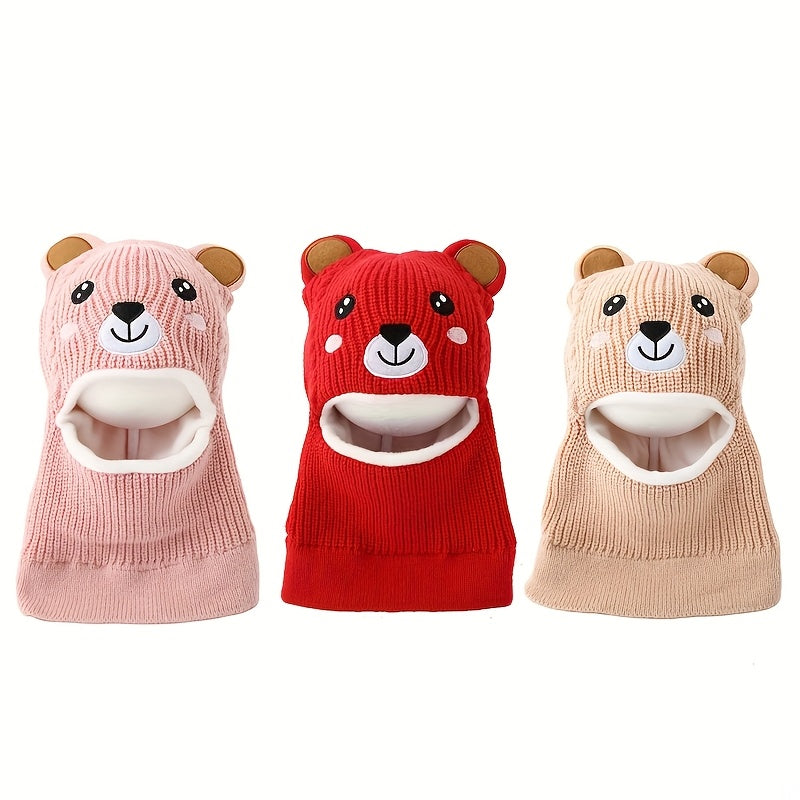 3-Piece Kids' Fleece Winter Hat Set with Cartoon Design