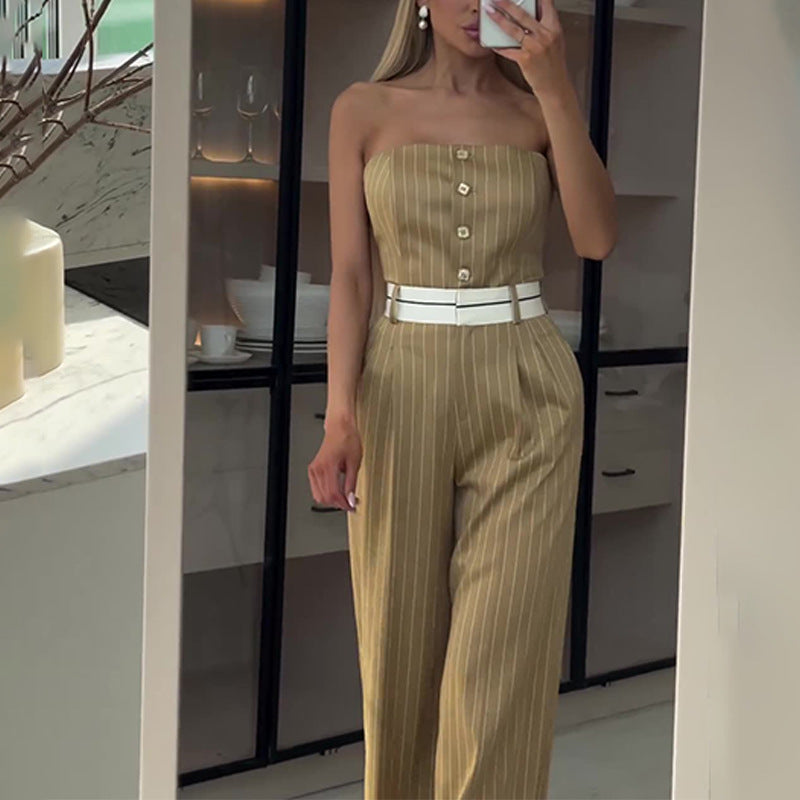 Chic Striped Off-Shoulder Wide-Leg Jumpsuit