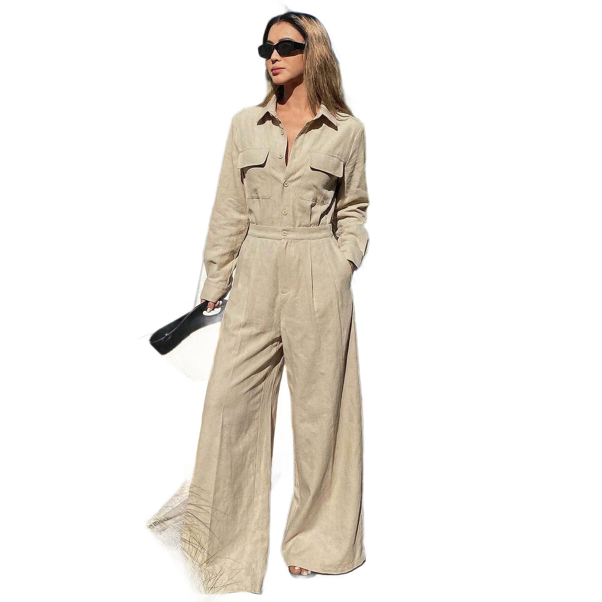 Autumn New Style Workwear-inspired Lapel Jumpsuit For Women