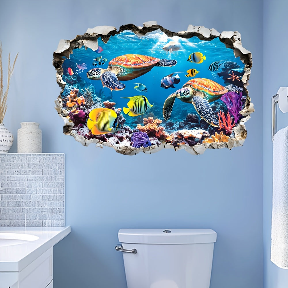 Underwater World Wall Sticker with Coral Reef and Turtle Design