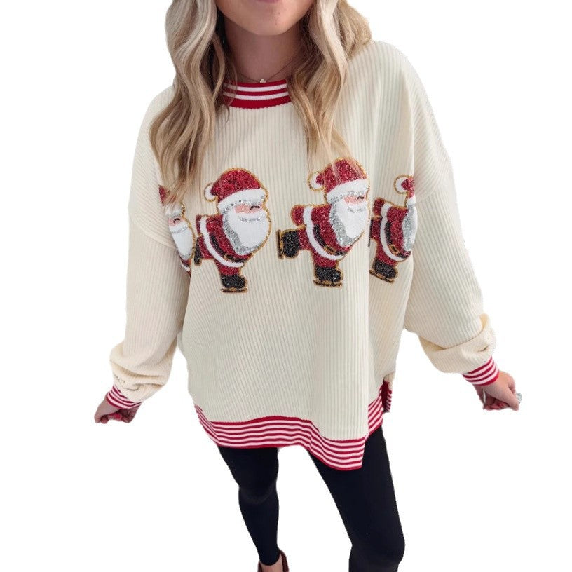 Sequined Santa Skating Christmas Sweatshirt for Women