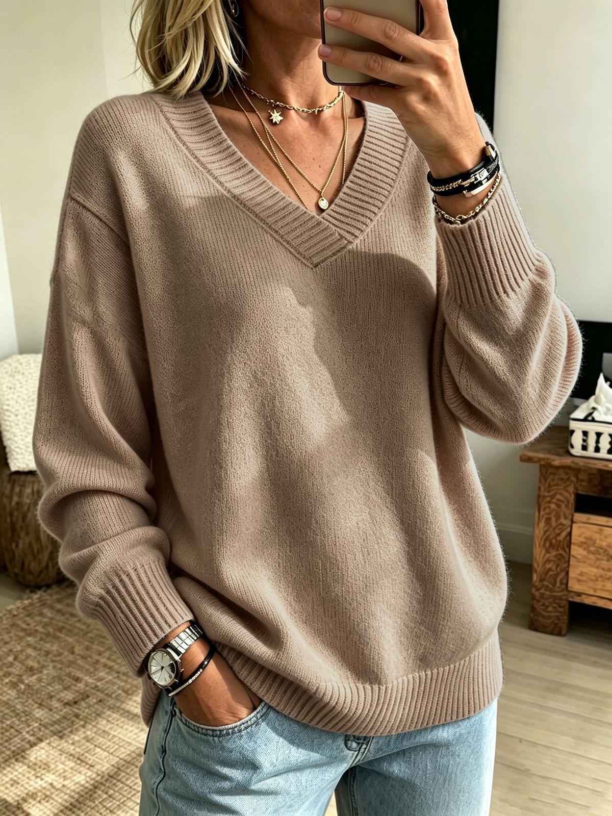 Everyday Casual Springautumn V-neck Sweater