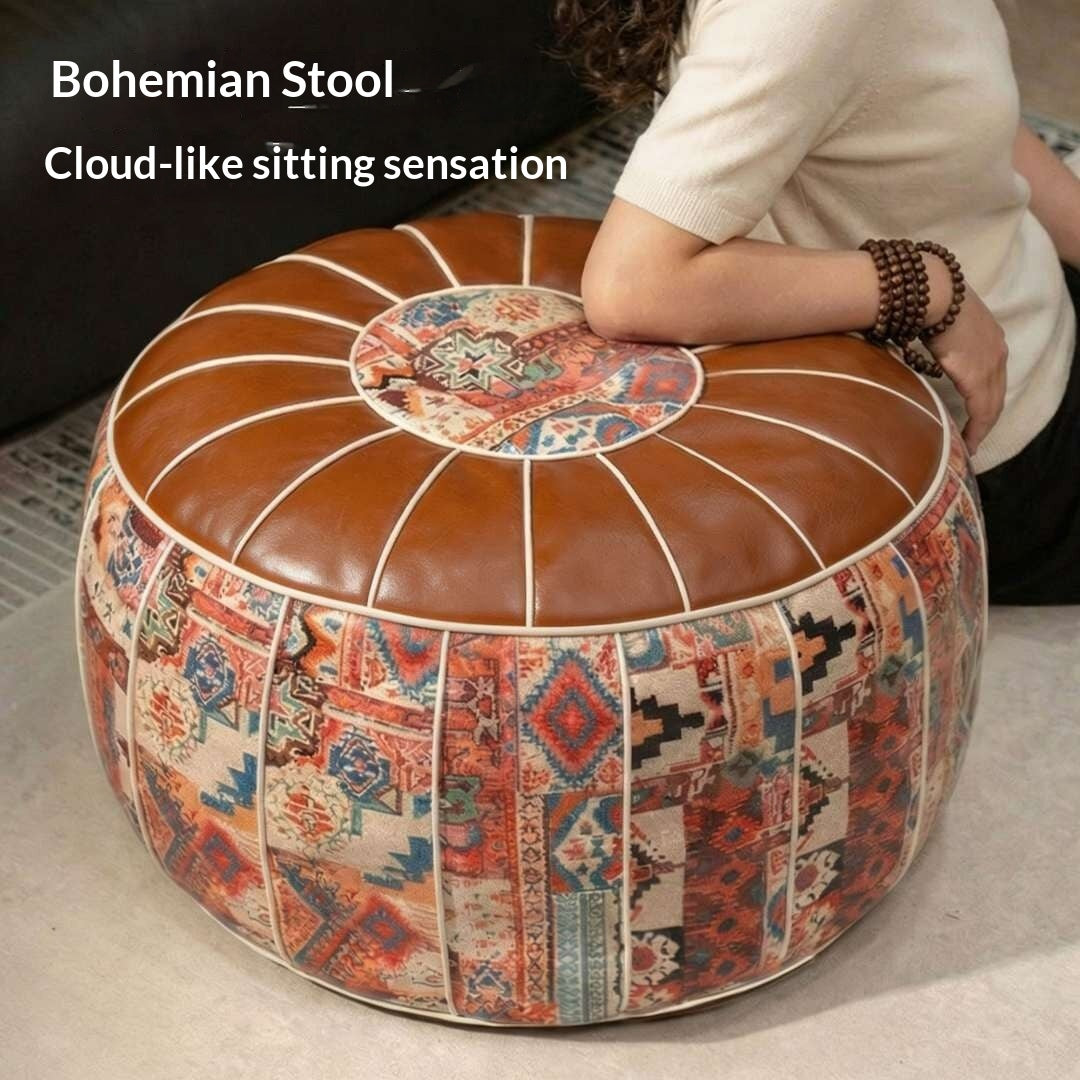 Large-capacity Old-clothing-filled Leather Stool