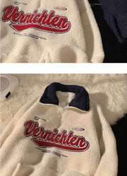 Cozy Retro Half-Zip Lambswool Hoodie with Embroidery