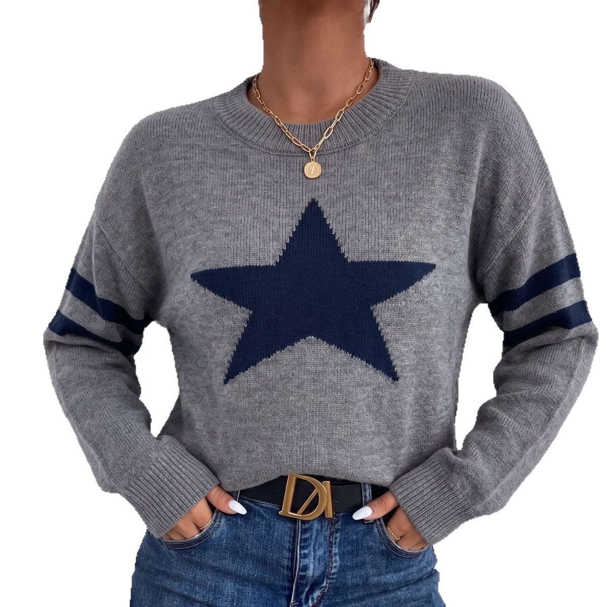 Womens Five-pointed-star Jacquard-knit Sweater