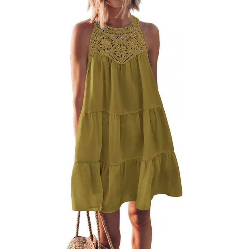 Summer Hollow Out Backless A-Line Beach Mini Dress