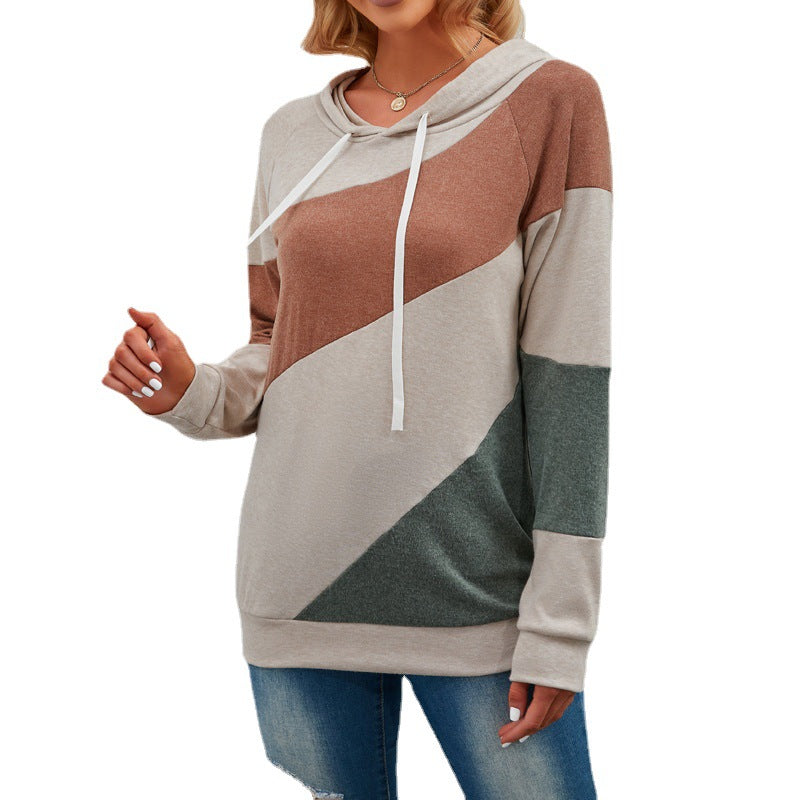 New Ins Personality Contrast Panel Loose Hooded Sweatshirt