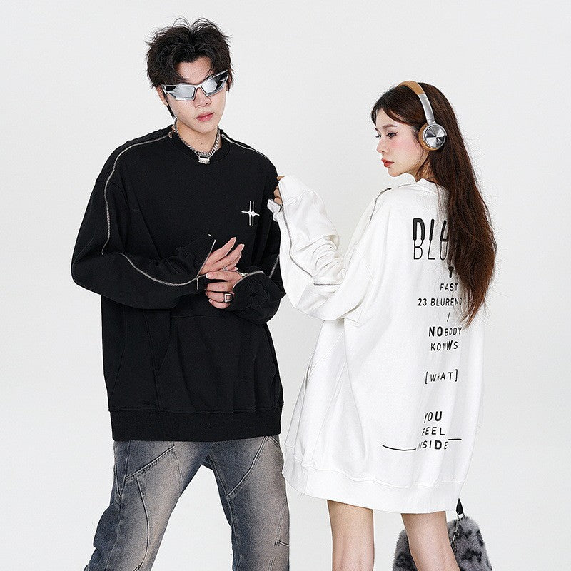 Letter Print Zipper Pullover Sweatshirt