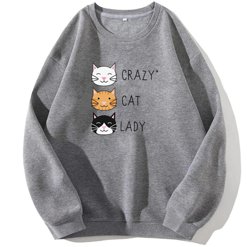 Funny Crazy Cat Print Casual Women's Sweatshirt