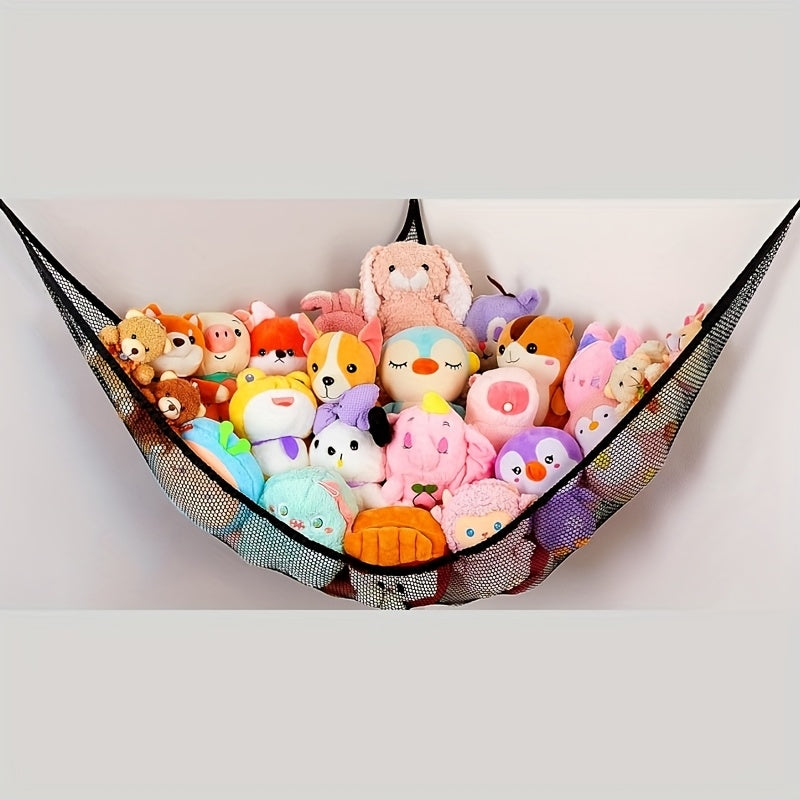 Stuffed Animal Hammock Organizer Wall‑Mounted Net – White, Pink & Black
