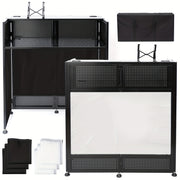 Portable DJ Booth with Heavy‑Duty Metal Frame – Extra Large 20×40×45 Inch Stage, Dual DJ Tables, Laptop Holder, Cable Management and Carry Bag