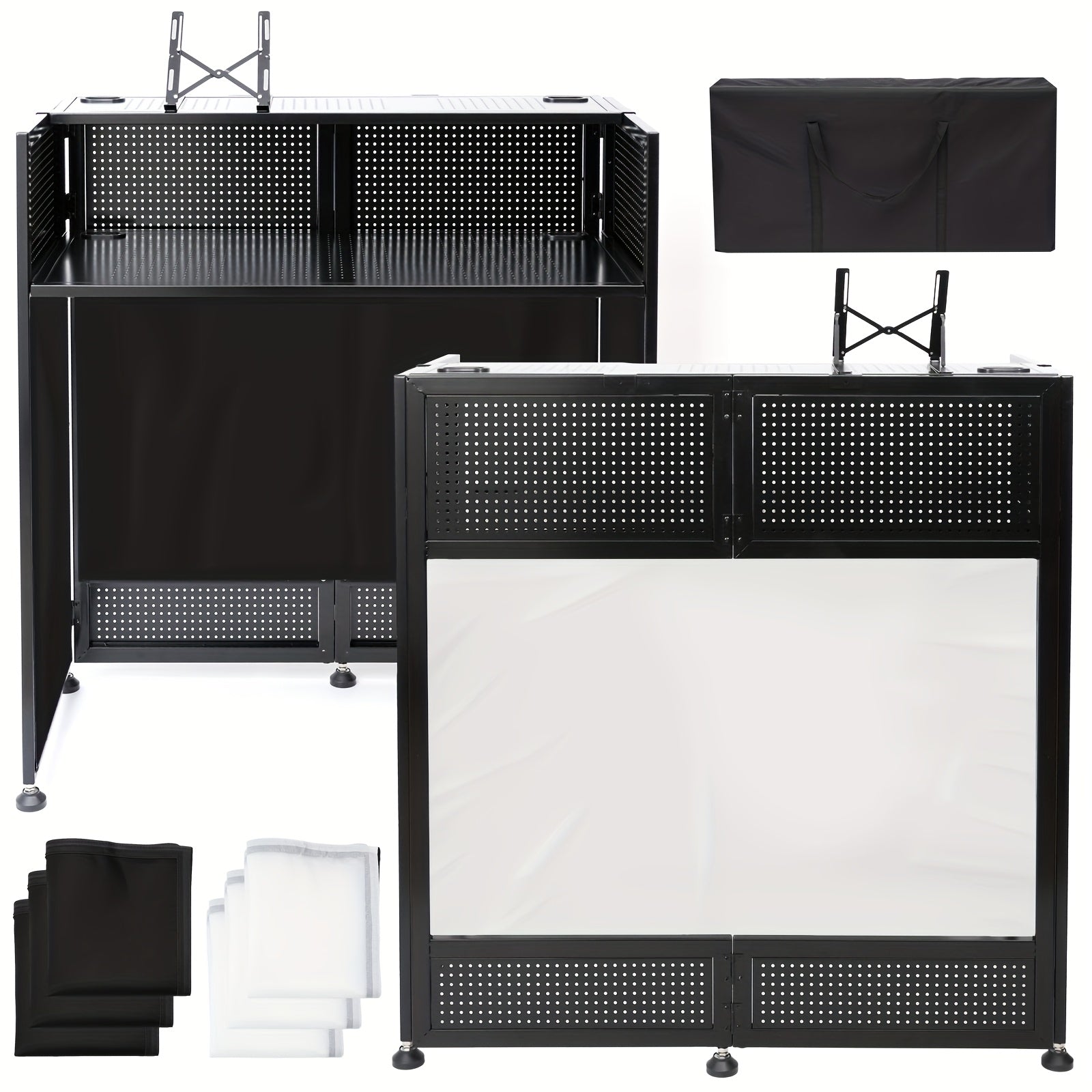 Portable DJ Booth with Heavy‑Duty Metal Frame – Extra Large 20 x 40 x 45 in Stage, Dual Tables, Laptop Holder, Cable Management and Carry Bag