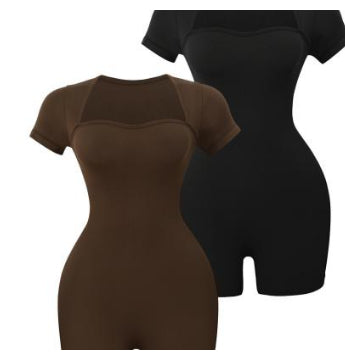 Women's Casual Solid Color Short Sleeved One-piece Yoga Suit