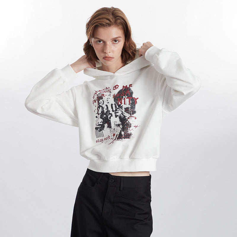 Retro Letter Print Women's Cropped Hoodie