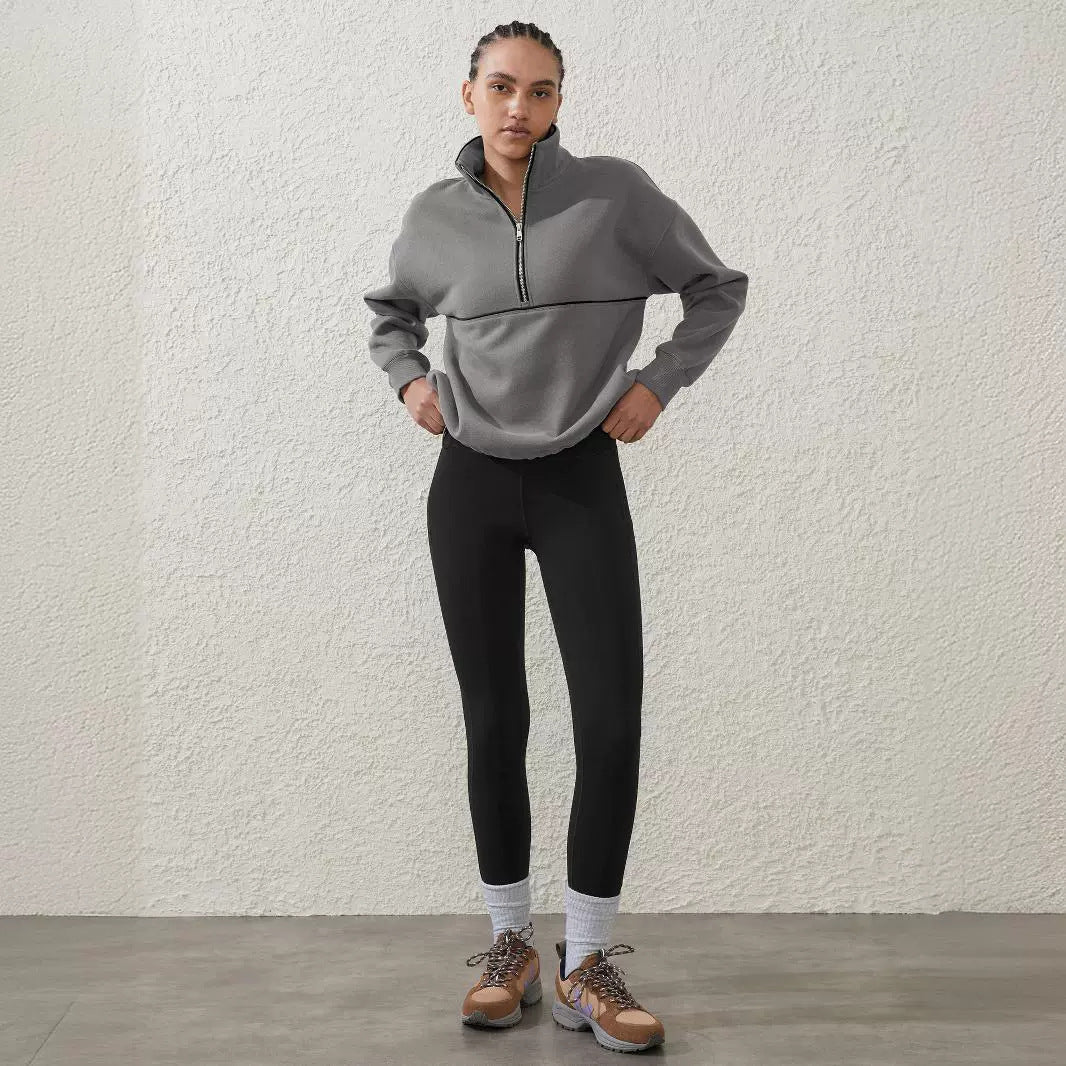 Women's Contrast Half-Zip Sports Pullover Sweatshirt
