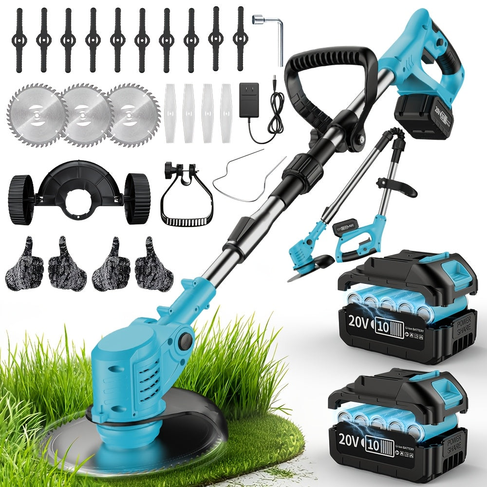 Portable Cordless 3‑in‑1 Electric Lawn Mower, Trimmer & Edger with Adjustable Height, Rotating Head, 3 Blades and Dual Lithium Batteries