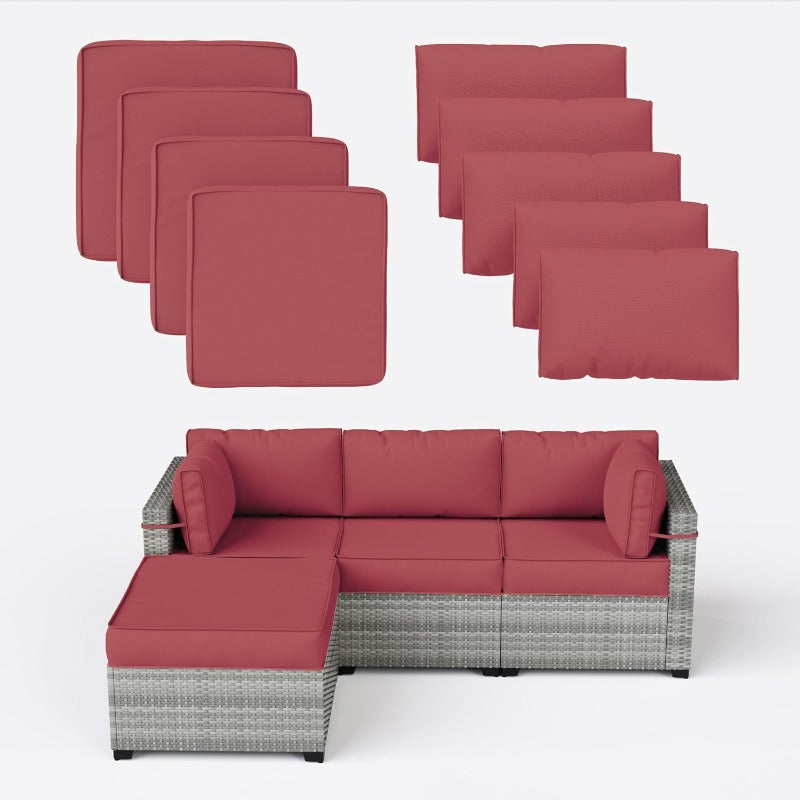 9pcs Compatible for 5pcs Patio Furniture Covers - Outdoor Sofa Chair & Backrest Cushions with UV-Resistant Fabric, Heavy-Duty YKK Zipper & -Slip (Hand Washable Retro Covers, Compatible for 5pcs Wicker)