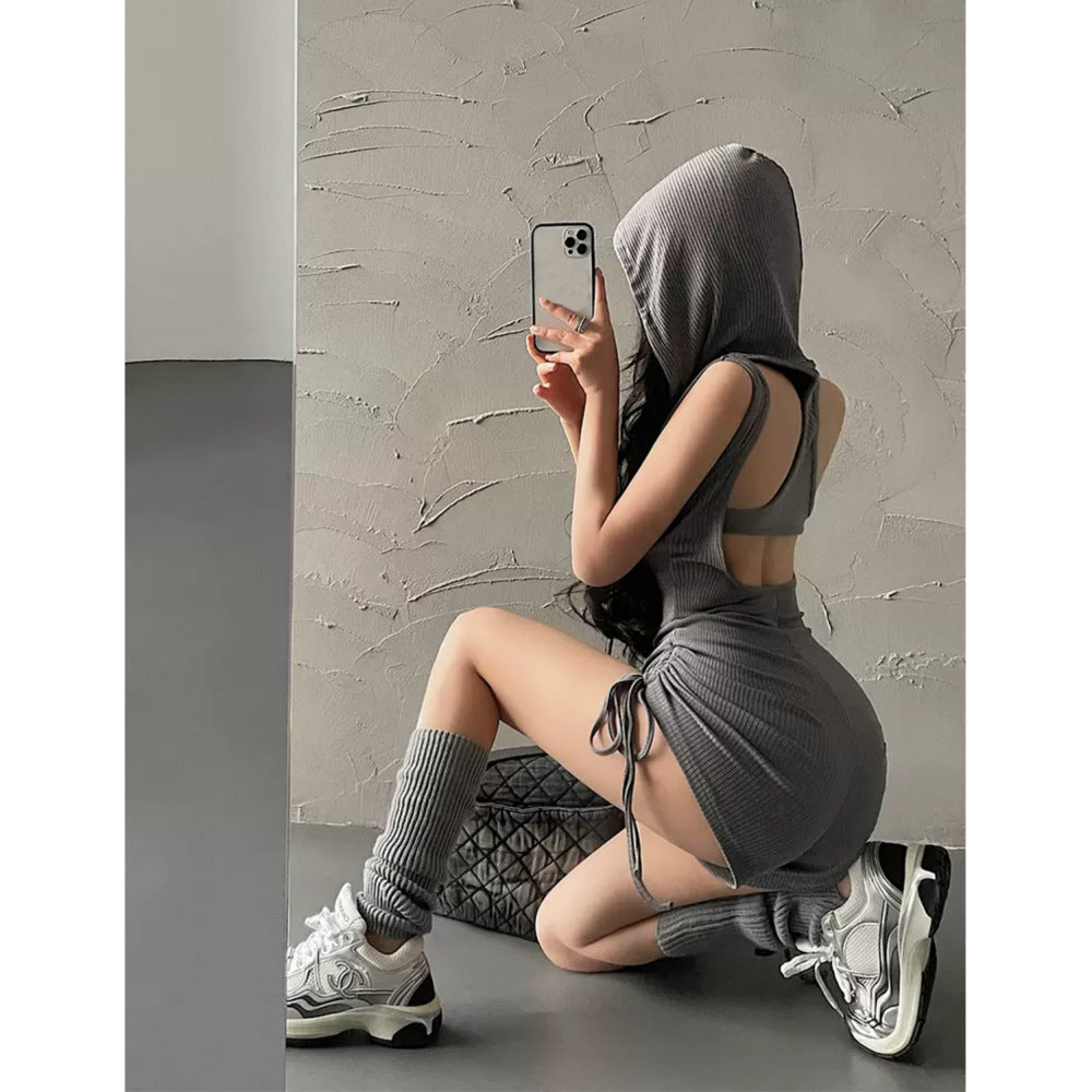 Hooded Backless Fitness Romper Shorts