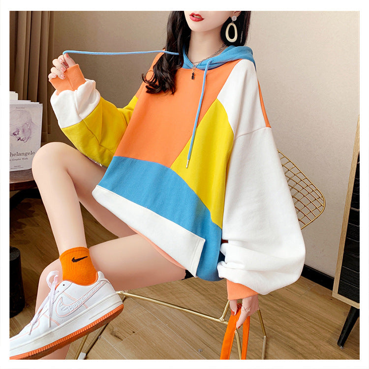 Cozy Color-Block Hooded Sweater for Women