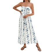 French-style Resort Halter Floral Print Wide-leg Jumpsuit