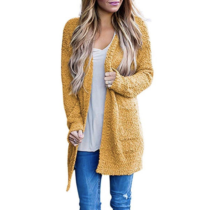 Cozy Fleece Double-Pocket Knit Cardigan Sweater
