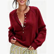 Womens Button-front Half-placket Sweater Top