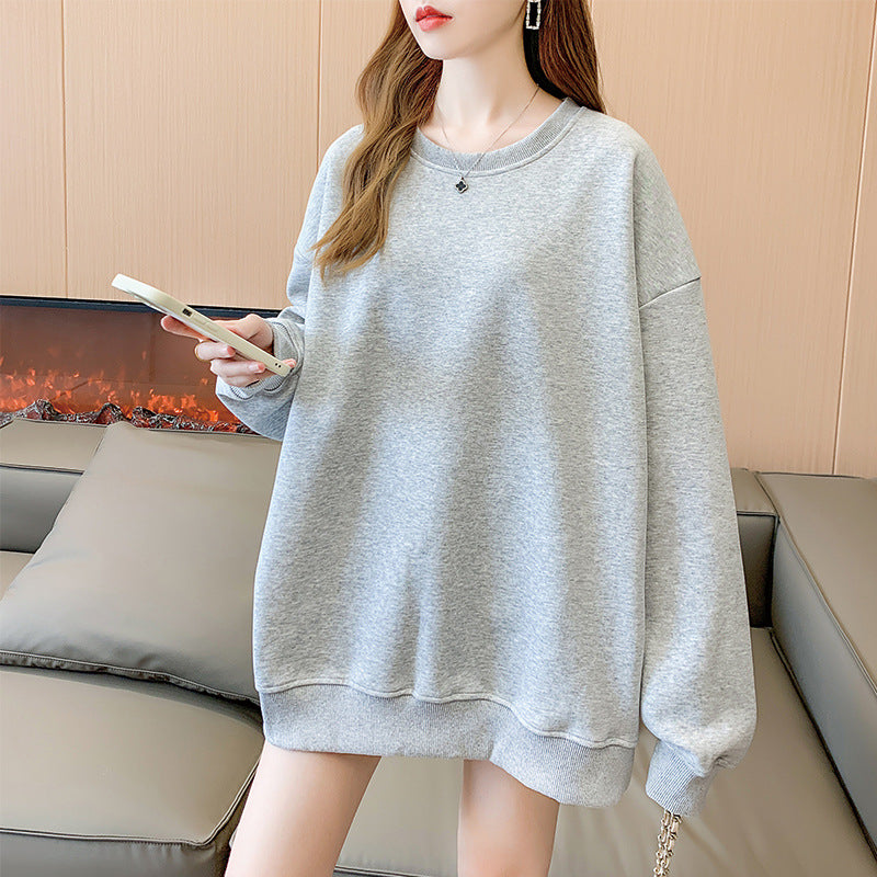 Women's Plus Size Solid Round Neck Loose Sweater