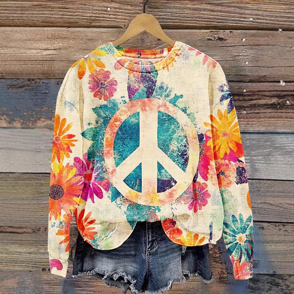 Women's Printed Drop-Shoulder Casual Pullover Sweater