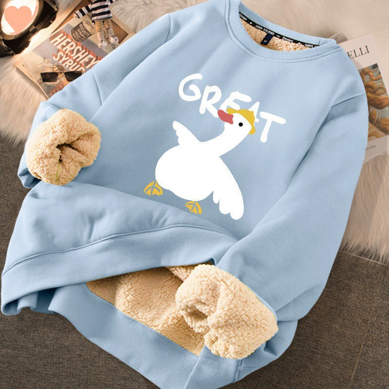 Women's Cute Printed Thickened Fleece Pullover Sweater