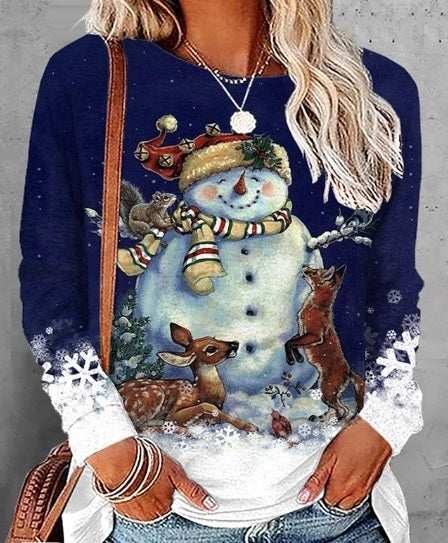 Festive Plus Size Christmas Print Long Sleeve Sweater
