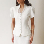 Women's Elegant Button-Front Lace-Patchwork Shirt