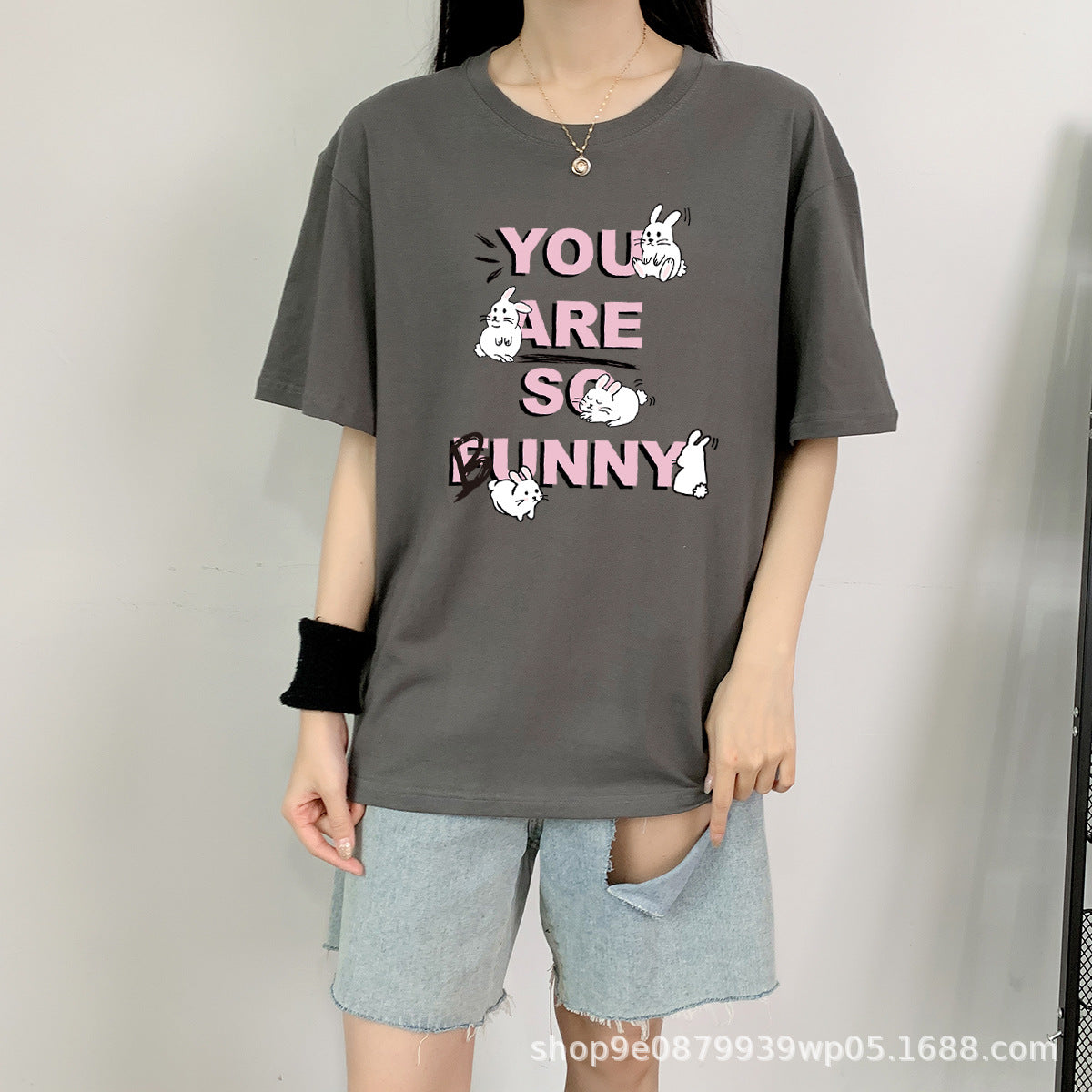 Cute Rabbit Print Cotton Short Sleeve Tee