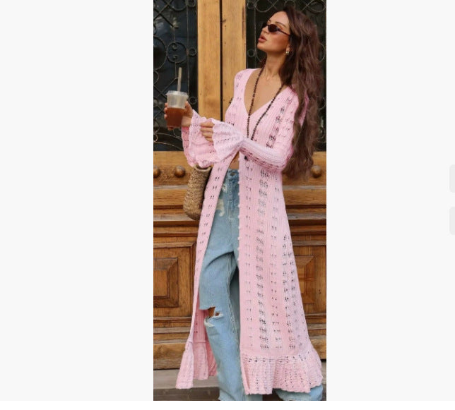 Long Sweater Coat Womens Flared Long-sleeve Cardigan